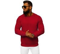 OZONEE Herren Sweatshirt Pullover Langarm Farbvarianten Langarmshirt Pulli ohne Kapuze Baumwolle Baumwollemischung Classic Basic Rundhals-Ausschnitt Sport JS/2001-10Z L DUNKELROT