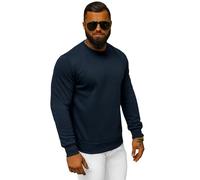 OZONEE Herren Sweatshirt Pullover Langarm Farbvarianten Langarmshirt Pulli ohne Kapuze Baumwolle Baumwollemischung Classic Basic Rundhals-Ausschnitt Sport J. Style 2001-10 M DUNKELBLAU