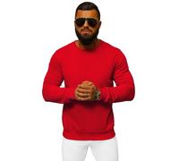 OZONEE Herren Sweatshirt Pullover Langarm Farbvarianten Langarmshirt Pulli ohne Kapuze Baumwolle Baumwollemischung Classic Basic Rundhals-Ausschnitt Sport J. Style 2001-10 M ROT