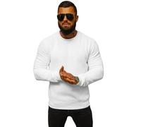 OZONEE Herren Sweatshirt Pullover Langarm Farbvarianten Langarmshirt Pulli ohne Kapuze Baumwolle Baumwollemischung Classic Basic Rundhals-Ausschnitt Sport JS/2001-10Z L WEIẞ