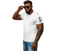 OZONEE Herren T-Shirt T Shirt Tshirt Kurzarm Kurzarmshirt Tee Top Sport Sportswear Rundhals U-Neck Rundhalsausschnitt Unifarbe Basic Einfarbig O/8T1260Z/1 WEIß XL