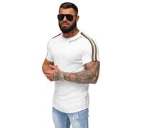 OZONEE Herren T-Shirt T Shirt Tshirt Kurzarm Kurzarmshirt Tee Top Sport Sportswear Rundhals U-Neck Rundhalsausschnitt Unifarbe Basic Einfarbig O/QS11621Z WEIß XXL