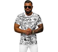OZONEE Herren T-Shirt T Shirt Tshirt Kurzarm Kurzarmshirt Tee Top Sport Sportswear Rundhals U-Neck Rundhalsausschnitt Aufdruck Motiv Print O/T1269Z/1 WEIß M