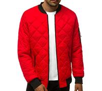 OZONEE Herren Übergangsjacke Jacke Übergang Jacken Herbst Bomberjacke Stehkragen Kapuze Steppjacke Kapuzenjacke Leichte Outdoor Puffer Jacket Gepolstert 777/6721K ROT M