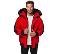 OZONEE Herren Winterjacke Jacke Winter Farbvarianten Warm Bomberjacke Steppjacke Wintermantel Kunstfell Leichte Outdoor Puffer Jacket Gepolstert O/M798Z ROT S
