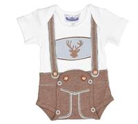 Baby Body mit kurzem Arm im Lederhosenlook mit Hosenträger & Hirsch-Stickerei