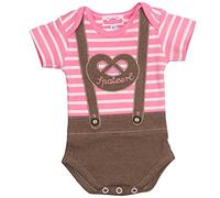 P.Eisenherz Baby - Mädchen Mädchen Lederhosen-Body Kurzarm rosa, braun/rosa, 74
