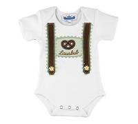 P.Eisenherz Kurzarm Body mit Hosenträgern und Stickerei Lausbub grün, Gr. 62
