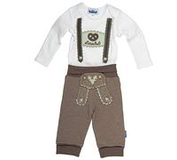 P.Eisenherz Trachten Set für Lausbuben im Geschenkkarton: Baby Body mit langem Arm und Applikation Hosenträger und Baby Jogginghose Lederhosen Look, braun/grün