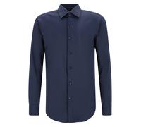 Businesshemd BOSS "HANK", Herren, Gr. 40, N-Gr, dunkelblau404, Web, Obermaterial: 92% Polyamid, 8% Elasthan, unifarben, slim fit normal, Rundhals, 2-Knopf-Manschette mit Schlitz, Hemden, Slim-Fit, aus