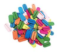 P Prettyia 100pcs Mehrfarbige Holz Etiketten Label Knöpfe Textiletiketten mit Handmade Zeichen zum Nähen Stricken Häkeln Kartenherstellung Zubehör