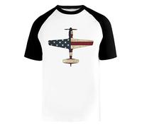 P51 Warbird Plane Us Flag Patriotic Veteran Baseball T-Shirt Herren Damen Unisex Weiß Rundhals Kurze Ärmel Bio-Baumwolle Tee Men's White XXL