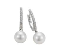 Paar Creolen ADRIANA "Genua, G9-90, G9-94", weiß (silberfarben, kristallweiß, weiß, kristallweiß), Ohrringe, Damen, 8mm, Perlen Silber 925 (Sterlingsilber), Perlen, Silber 925 (Sterlingsilber), Paar C