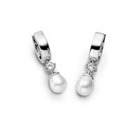 Paar Creolen AMOR "2017288", silber (silberfarben, kristallweiß, kristallweiß), Ohrringe, Damen, Perlen Silber 925 (Sterlingsilber), Perlen, Silber 925 (Sterlingsilber), mit Kristall - mit Süßwasserzu
