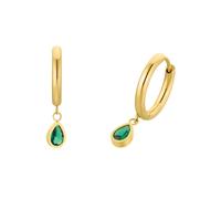 Paar Creolen AMOR "2034293, 2036443, 2036466", gold (gelbgoldfarben, grün, grün), Ohrringe, Damen, Edelstahl, mit Zirkonia (synth.) (10799022-0) gelbgoldfarben, grün, grün
