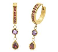 Paar Creolen AMOR "2034294, 2036464", bunt (gelbgoldfarben, dunkelrot, dunkelrot), Ohrringe, Damen, Edelstahl, Paar Creolen, mit Zirkonia (synth.) (83068960-0)