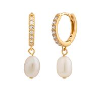 Paar Creolen CAÏ "925 Silber vergoldet Perlen Anhänger", weiß (gelb, weiß), Ohrringe, Damen, one-size, Silber 925 (Sterlingsilber), Paar Creolen (51776660-0)