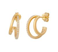 Paar Creolen CAÏ "925 Silber vergoldet zweifach Zirkonia", weiß (gelb, weiß), Ohrringe, Damen, one-size, Silber 925 (Sterlingsilber), Paar Creolen (78529136-0)