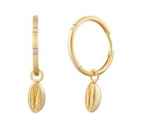 Paar Creolen CAÏ "925 Sterling Silber vergoldet Zirkonia Kauri Muschel Anhänger", gelb (gelb, zirkonia), Ohrringe, Damen, one-size, Silber 925 (Sterlingsilber), Paar Creolen (55148404-0)