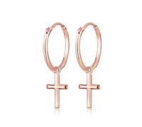Paar Creolen ELLI "Creolen Hänger Kreuz Religion 925 Silber", rosa (rosegold), Ohrringe, Damen, onesize, ohne Stein, Silber 925 (Sterlingsilber) (13251407-0) rosegold