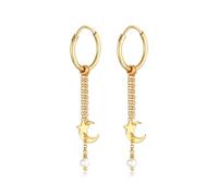 Paar Creolen ELLI "Creolen Hänger Stern Mond Zuchtperle 925 Silber", gold, Ohrringe, Damen, onesize, ohne Stein, Silber 925 (Sterlingsilber), Paar Creolen (19594016-0)