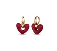 Paar Creolen ELLI "Ohrringe Creole mit Herz Dunkelrot 925 Sterling Silber vergoldet" Gr. 35, gold, Ohrringe, Damen, 35, Silber 925 (Sterlingsilber) (22474929-35) gold