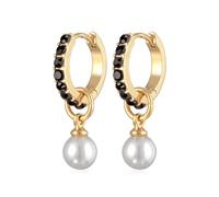 Paar Creolen ELLI "Ohrringe Creolen Kristalle Schwarz Glasperlen Goldfarben" Gr. 22, gold, Ohrringe, Damen, 22,mit Stein, Messing (66799745-22) gold
