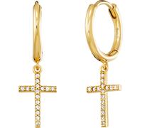 Paar Creolen ENGELSRUFER "Kreuz", gold (gelbgoldfarben, kristallweiß, kristallweiß), Ohrringe, Damen, Silber 925 (Sterlingsilber), Made in Germany - mit Zirkonia (synth.) (91263447-0) gelbgoldfarben, 