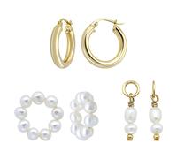 Paar Creolen FIRETTI "Multipack Schmuck Geschenk Silber 925 Ohrschmuck Ohrringe Charm", gold (gelbgoldfarben, weiß), Ohrringe, Damen, 17mm, Perlen Silber 925 (Sterlingsilber), Perlen, Silber 925 (Ster