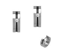 Paar Creolen FIRETTI "Schmuck Geschenk Edelstahl Ohrschmuck Ohrringe mit Emaille", silber (edelstahlfarben, schwarz, kristallweiß, kristallweiß), Ohrringe, Damen, 13,5mm, Edelstahl, Made in Germany - 
