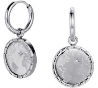 Paar Creolen FIRETTI "Schmuck Geschenk Edelstahl Ohrschmuck Ohrringe Planet Earth Welt", silber (edelstahlfarben, kristallweiß, kristallweiß), Ohrringe, Damen, 14mm, Edelstahl, mit Zirkonia (synth.) -
