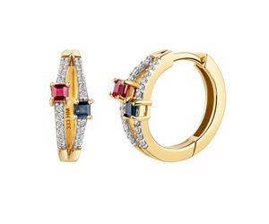 Paar Creolen FIRETTI "Schmuck Geschenk Gold 333 Ohrschmuck Ohrringe mehrreihige Optik", gelbgoldfarben, weißgoldfarben, rot, dunkelblau, rot, dunkelblau, Ohrringe, Damen, 15mm, Gelbgold 333, mit Rubin