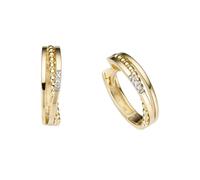 Paar Creolen FIRETTI "Schmuck Geschenk Gold 333 rhodiniert, massiv, bicolor, mehrreihig", weiß (gelbgoldfarben, weißgoldfarben, weiß), Ohrringe, Damen, 15mm, 0,02 P2 = erkennbare Einschlüsse, Diamante