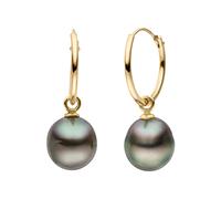 Paar Creolen FIRETTI "Schmuck Geschenk Gold 375 Ohrschmuck Creole", schwarz (gelbgoldfarben, schwarz), Ohrringe, Damen, 9mm, Gelbgold 375 Perlen, Gelbgold 375, Perlen, Made in Germany - mit Tahitizuch