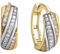 Paar Creolen FIRETTI "Schmuck Geschenk Gold 375 Ohrschmuck Ohrringe bicolor", gelb (gelbgoldfarben, weißgoldfarben, kristallweiß, kristallweiß), Ohrringe, Damen, 13,5mm, Gelbgold 375, mit Zirkonia (sy
