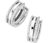 Paar Creolen FIRETTI "Schmuck Geschenk Gold 375 Ohrschmuck Ohrringe Klappcreolen", weiß (weißgoldfarben, kristallweiß, kristallweiß), Ohrringe, Damen, 13,5mm, Weißgold 375, mit Zirkonia (synth.) (9816