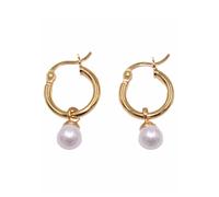 Paar Creolen FIRETTI "Schmuck Geschenk, Ohrschmuck Perle", gold (gelbgoldfarben, weiß), Ohrringe, Damen, 6,1mm, Perlen Silber 925 (Sterlingsilber), Perlen, Silber 925 (Sterlingsilber), Made in Germany