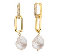 Paar Creolen FIRETTI "Schmuck Geschenk, Ohrschmuck Perle kombiniert mit Gliederkette", gelb (gelbgoldfarben, weiß, kristallweiß, kristallweiß), Ohrringe, Damen, 11mm, Perlen Silber 925 (Sterlingsilber