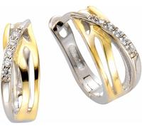 Paar Creolen FIRETTI "Schmuck Geschenk Silber 925 Bicolor geschwungen Ø ca. 14 mm", silber (silberfarben, silber, 925, goldfarben, kristallweiß), Ohrringe, Damen, 14mm, Silber 925 (Sterlingsilber), mi