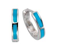 Paar Creolen FIRETTI "Schmuck Geschenk Silber 925 Klappcreole silber-blau", bunt (silberfarben, blau), Ohrringe, Damen, 12mm, Silber 925 (Sterlingsilber), mit Streifen aus blauem Lack (64618104-0) sil