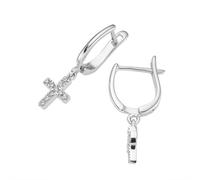Paar Creolen FIRETTI "Schmuck Geschenk Silber 925 Ohrschmuck Ohrringe Behang Kreuz", silberfarben, kristallweiß, kristallweiß, Ohrringe, Damen, 11,5mm, Silber 925 (Sterlingsilber), mit Zirkonia (synth