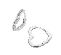 Paar Creolen FIRETTI "Schmuck Geschenk Silber 925 Ohrschmuck Ohrringe Herzförmig", silber (silberfarben, kristallweiß, kristallweiß), Ohrringe, Damen, Silber 925 (Sterlingsilber), mit Zirkonia (synth.