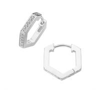 Paar Creolen FIRETTI "Schmuck Geschenk Silber 925 Ohrschmuck Ohrringe Hexagon-Form", silberfarben, kristallweiß, kristallweiß, Ohrringe, Damen, 15,3mm, Silber 925 (Sterlingsilber), mit Zirkonia (synth
