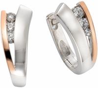 Paar Creolen FIRETTI "Schmuck Geschenk Silber 925 poliert rhodiniert Bicolor", rosa (silber, 925, roségoldfarben, kristallweiß), Ohrringe, Damen, 13mm, Silber 925 (Sterlingsilber), mit Zirkonia (synth