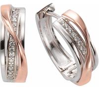 Paar Creolen FIRETTI "Schmuck Geschenk Silber 925 zweifarbig geschwungenes Design", rosa (silber, 925, roségoldfarben, silberfarben, kristallweiß), Ohrringe, Damen, Silber 925 (Sterlingsilber), mit Zi