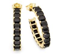 Paar Creolen FIRETTI "Schmuck, Geschenk, Silber gelbgoldfarben vergoldete Halbcreolen", gelbgoldfarben, schwarz, schwarz, Ohrringe, Damen, 24,7mm, Silber 925 (Sterlingsilber), mit Zirkonia (synth.) (4