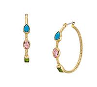 Paar Creolen FOSSIL "Schmuck Geschenk Edelstahl JEWELRY", gold (gelbgoldfarben, edelstahlfarben, türkis, rosa, grün, türkis, rosa, grün), Ohrringe, Damen, 35mm, Edelstahl, mit Glasstein (31086630-0) g