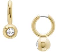 Paar Creolen FOSSIL "Schmuck Geschenk Edelstahl Ohrringe Bright Baubles", gold (gelbgoldfarben, edelstahlfarben, kristallweiß, kristallweiß), Ohrringe, Damen, Edelstahl Metall, Edelstahl, Metall, mit