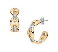 Paar Creolen FOSSIL "Schmuck Geschenk Edelstahl Ohrringe HERITAGE", gold (gelbgoldfarben, edelstahlfarben, kristallweiß, kristallweiß), Ohrringe, Damen, 21mm, Edelstahl, mit Glasstein (14289137-0) gel