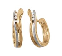 Paar Creolen JOBO, gelb (gelbgold 585), Ohrringe, Damen, P1 = bei 10-facher Vergrößerung erkennbare Einschlüsse, Diamanten Gelbgold 585, Diamanten, Gelbgold 585, 585 Gold bicolor mit 6 Diamanten (7374